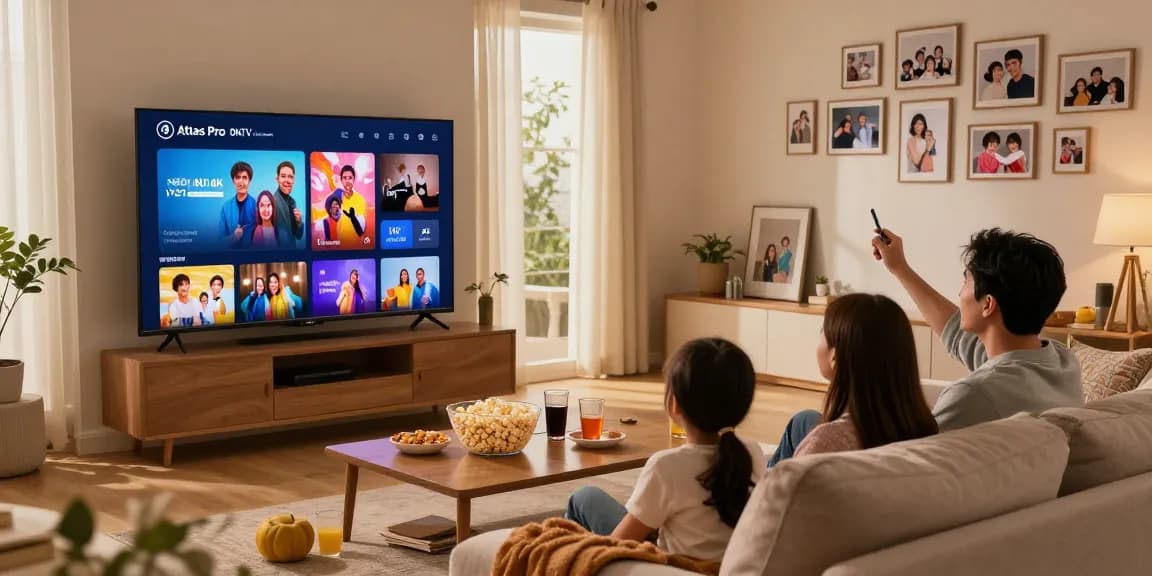 La famille profitant d'Atlas Pro ONTV en regardant la télévision en qualité HD.
