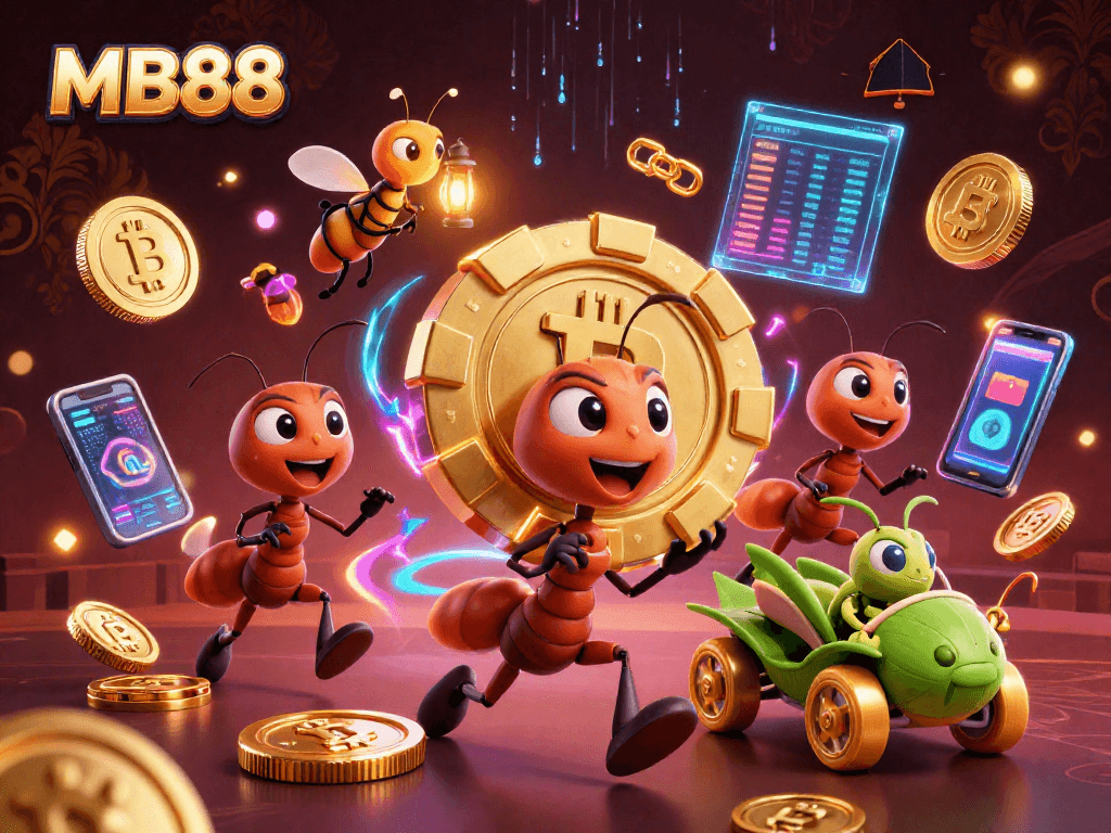 Experience thrilling online gaming at MB88 with unique heist-themed 3D casino art.